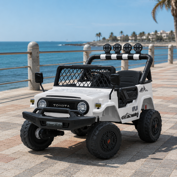 Детский электромобиль Джип Toyota FJ Cruiser 2566AEBLR-1 двухместный, 4 мотора по 35W, EVA, кожа, MP3, USB, Bluetooth, белый mp-317640 фото