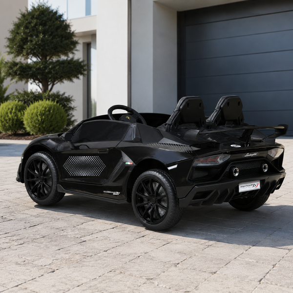 Детский электромобиль Lamborghini Aventador SVJ Roadster M 6026EBLRS-2 двухместный, 4 мотора по 45W, EVA, экокожа, MP3, Bluetooth, черный автопокраска mp-311164 фото