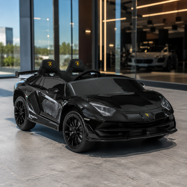 Детский электромобиль Lamborghini Aventador SVJ Roadster M 6026EBLRS-2 двухместный, 4 мотора по 45W, EVA, экокожа, MP3, Bluetooth, черный автопокраска mp-311164 фото