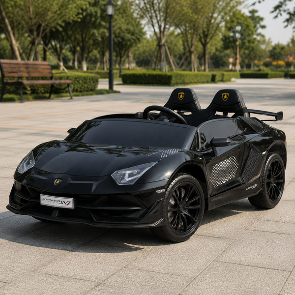 Детский электромобиль Lamborghini Aventador SVJ Roadster M 6026EBLRS-2 двухместный, 4 мотора по 45W, EVA, экокожа, MP3, Bluetooth, черный автопокраска mp-311164 фото