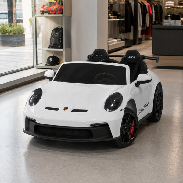 Детский электромобиль Porsche 911 GT3 RS M 6111EBLR-1 двухместный, 2 мотора по 320W, EVA, кожа, MP3, Bluetooth, белый mp-318957 фото