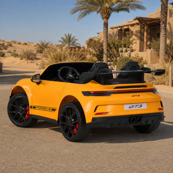 Двухместный детский электромобиль Porsche 911 GT3 RS M 6111EBLR-6, 2 мотора по 320W, EVA колеса, экокожа, MP3, Bluetooth, желтый mp-318958 фото