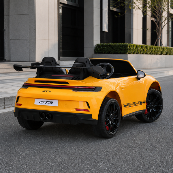 Двухместный детский электромобиль Porsche 911 GT3 RS M 6111EBLR-6, 2 мотора по 320W, EVA колеса, экокожа, MP3, Bluetooth, желтый mp-318958 фото