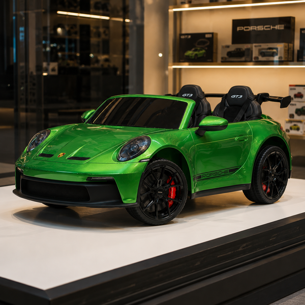 Детский электромобиль Porsche 911 GT3 RS M 6111EBLRS-5 двухместный, 2 мотора по 320W, EVA, экокожа, Bluetooth, MP3, зеленый? автопокраска mp-318960 фото