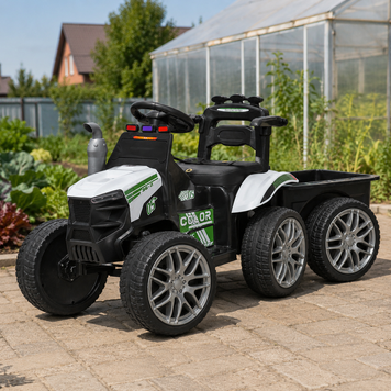 Детский электромобиль трактор садовый райдер John Deere M 6219EBLR-1 белый, с прицепом, пультом управления, 2 мотора по 25W, EVA, экокожа, MP3, USB, TF, Bluetooth mp-325131 фото