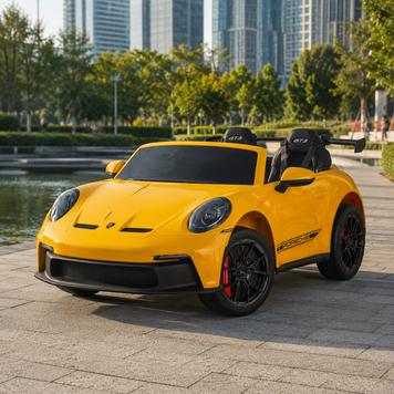 Двухместный детский электромобиль Porsche 911 GT3 RS M 6111AL-6, 2 мотора по 320W, надувные резиновые колеса, кожа, MP3, Bluetooth, желтый mp-326471 фото