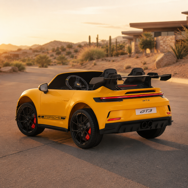 Двухместный детский электромобиль Porsche 911 GT3 RS M 6111AL-6, 2 мотора по 320W, надувные резиновые колеса, кожа, MP3, Bluetooth, желтый mp-326471 фото