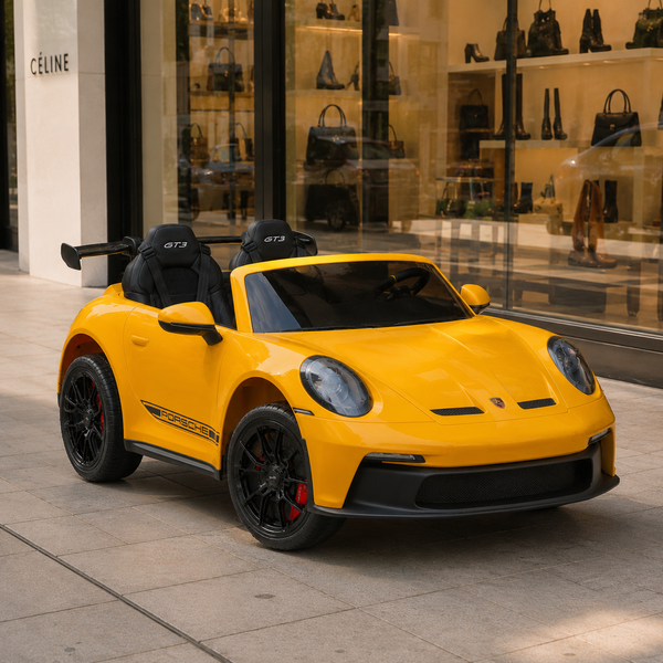 Двухместный детский электромобиль Porsche 911 GT3 RS M 6111AL-6, 2 мотора по 320W, надувные резиновые колеса, кожа, MP3, Bluetooth, желтый mp-326471 фото