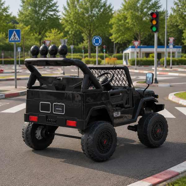 Детский электромобиль Джип Toyota FJ Cruiser 2566AEBLR-2 двухместный, 4 мотора по 35W, EVA, кожа, MP3, USB, Bluetooth, черный mp-317642 фото