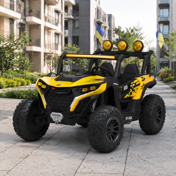 Джип M 6019EBLR-6 2, 4G на радіокеруванні, 2*12V12AH, 4*45W, MP3, USB, TF, BLUETOOTH, EVA, APP, шкіра, музика, світло, жовтий mp-304789 фото