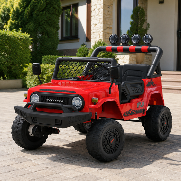 Детский электромобиль Джип Toyota FJ Cruiser 2566AEBLR-3 двухместный, 4 мотора по 35W, EVA, кожа, MP3, USB, Bluetooth, красный mp-317643 фото