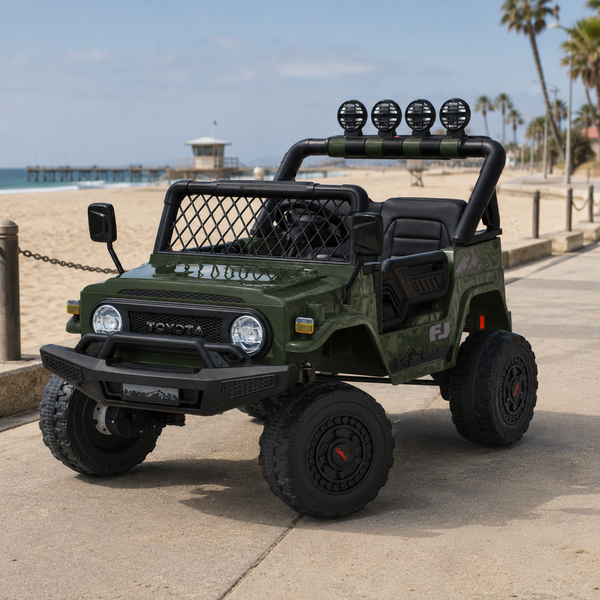 Детский электромобиль Джип Toyota FJ Cruiser 2566AEBLR-5 двухместный, 4 мотора по 35W, EVA, кожа, MP3, USB, Bluetooth, зеленый mp-317644 фото