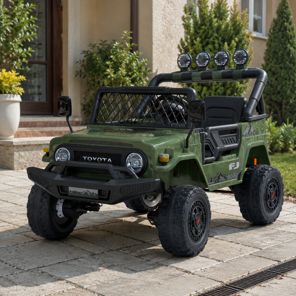 Детский электромобиль Джип Toyota FJ Cruiser 2566AEBLR-5 двухместный, 4 мотора по 35W, EVA, кожа, MP3, USB, Bluetooth, зеленый mp-317644 фото