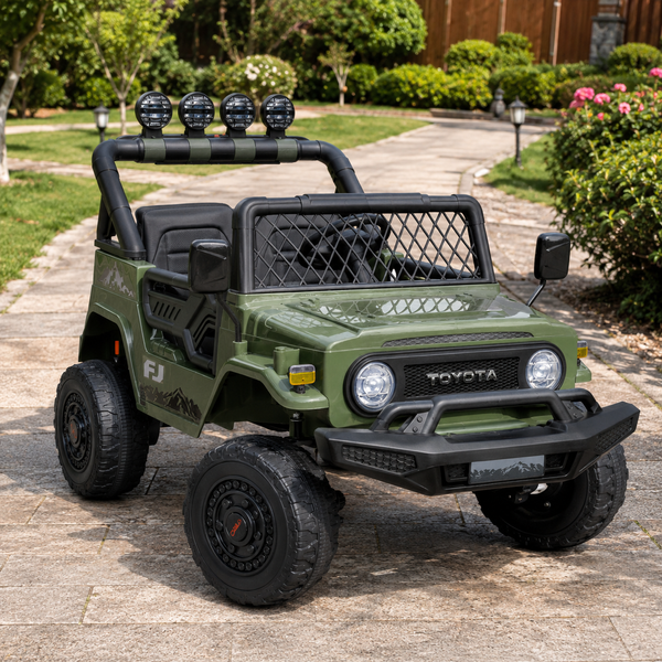 Детский электромобиль Джип Toyota FJ Cruiser 2566AEBLR-5 двухместный, 4 мотора по 35W, EVA, кожа, MP3, USB, Bluetooth, зеленый mp-317644 фото